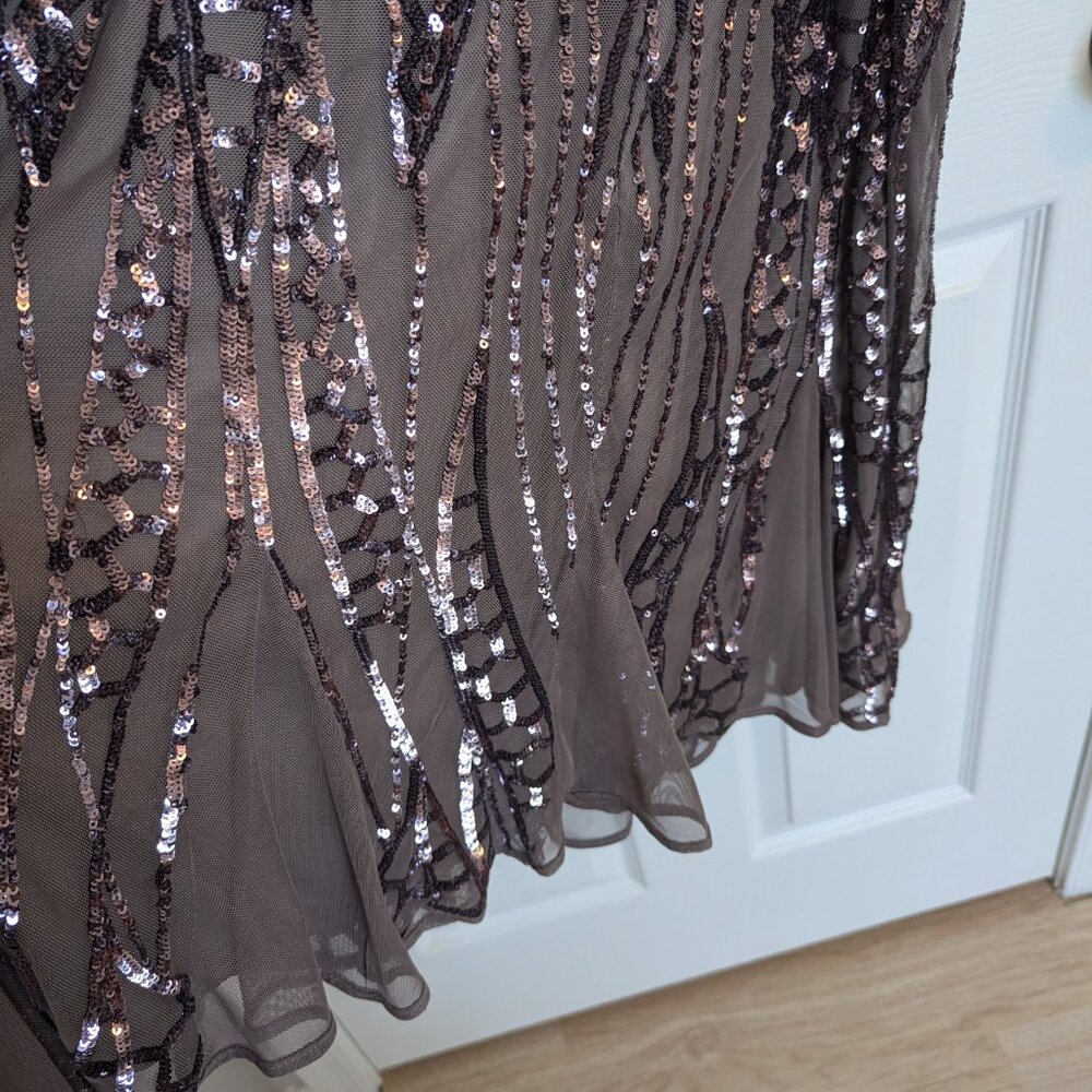 SEQUIN LACE & ILLUSION | Godet A-Line Dress | 12 | WORN 1x | Mauve \ Gatsby 1920 - Picture 7 of 11